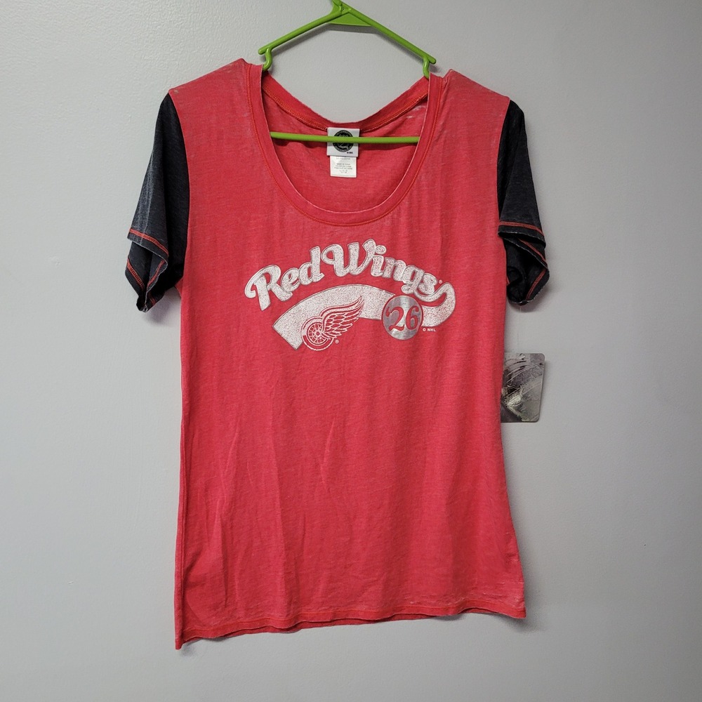 NHL Detroit Red Wings Womens Scoop Neck T-Shirt Red Gray Size L 12/14 New Tags